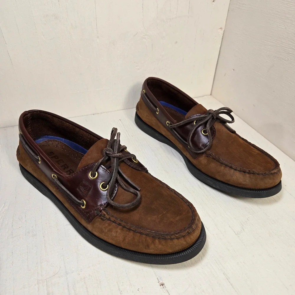 Sperry Top-Sider Authentic Men's Size 9.5 M Brown Leather Suede Boat Shoes